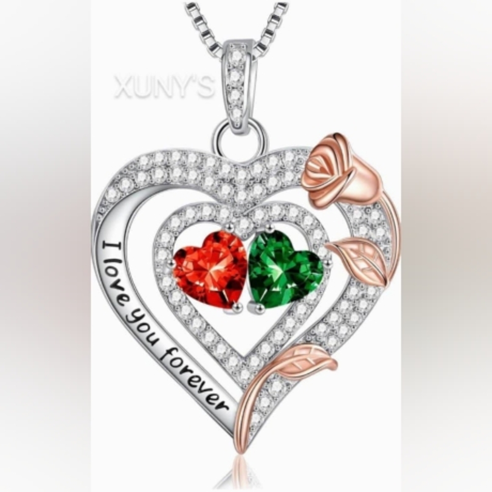 Sterling silver Rose Hart birthstone necklace